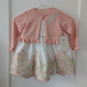 NWY American Princess 2-piece Holiday Set. Sleeveless Dress + Sweater. Size 24M